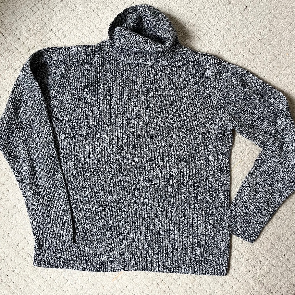 VINTAGE Liz Claiborne  100% Cotton Ribbed Turtleneck Sweater Gray Minimalist  M